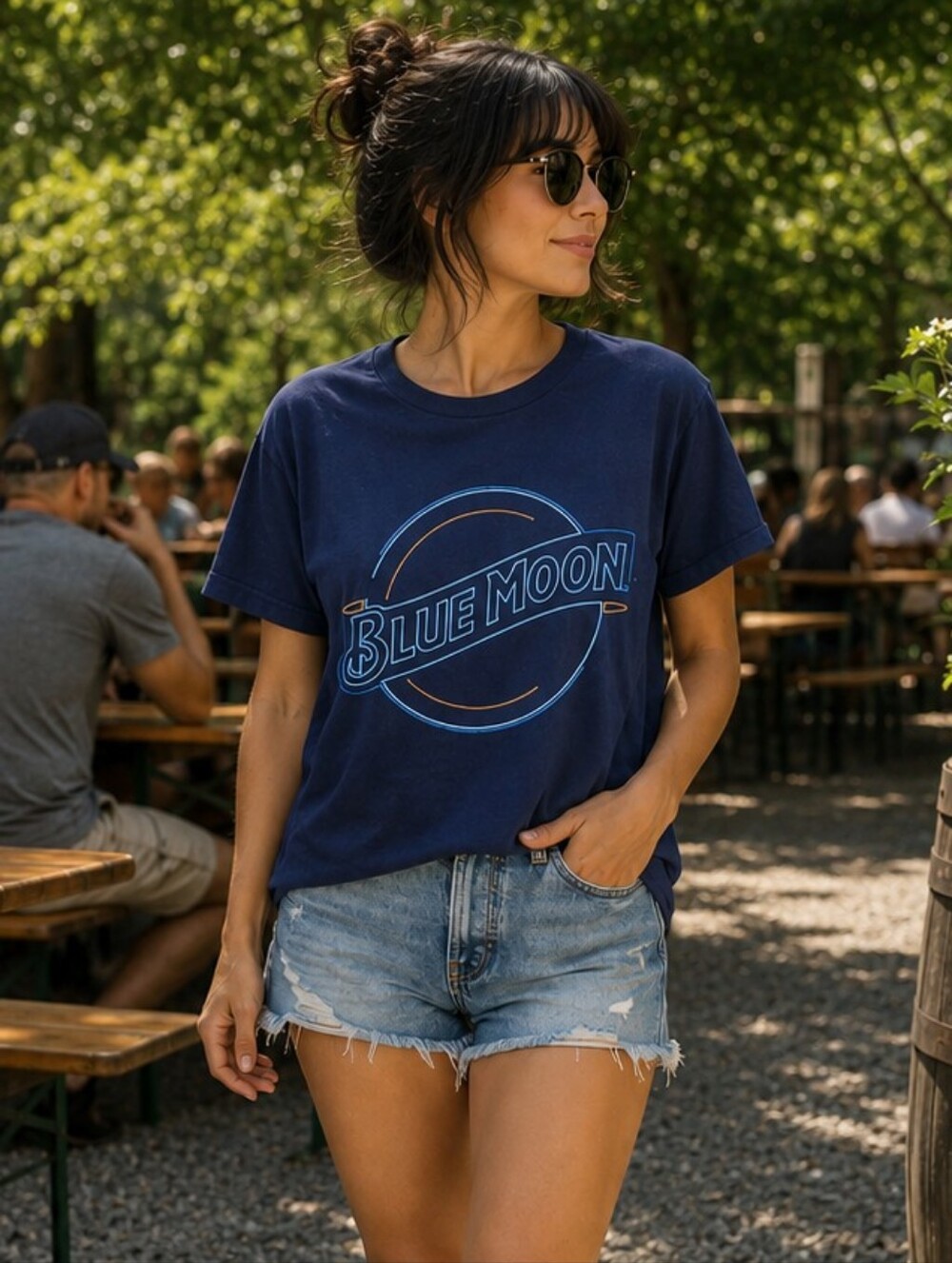 Blue Moon Beer 100% Cotton Neon Lights Short Sleeve Graphic T-shirt Women's S